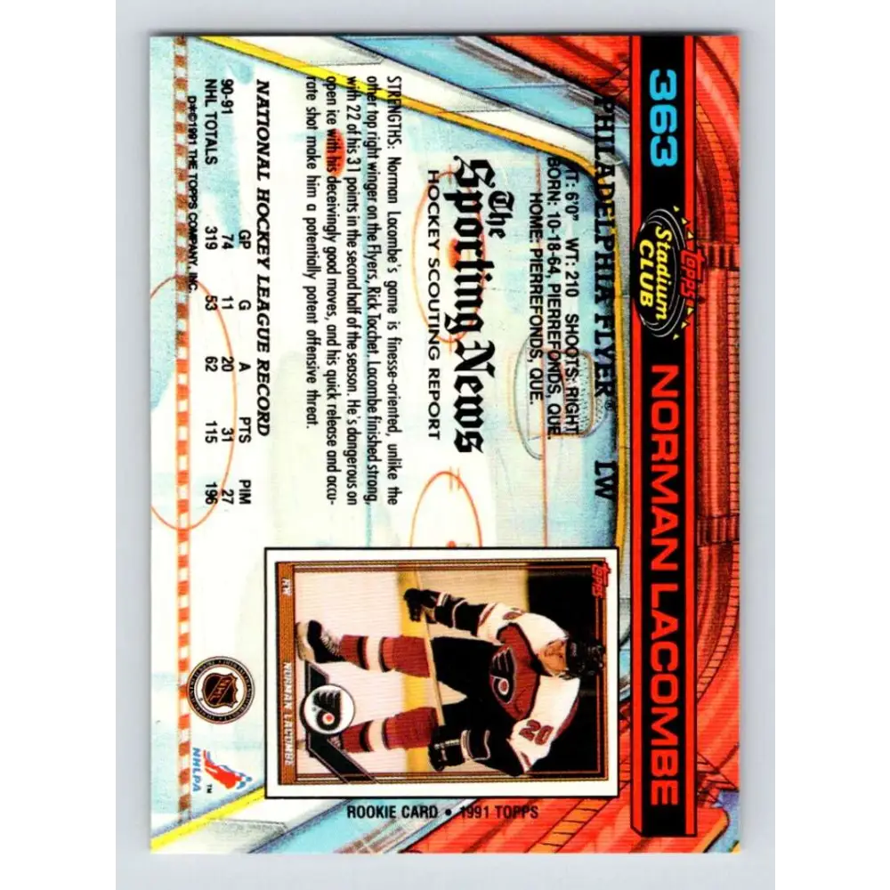 1991-92 Topps Stadium Club #363 Normand Lacombe NM-MT Philadelphia Flyers Hockey Card Image 2