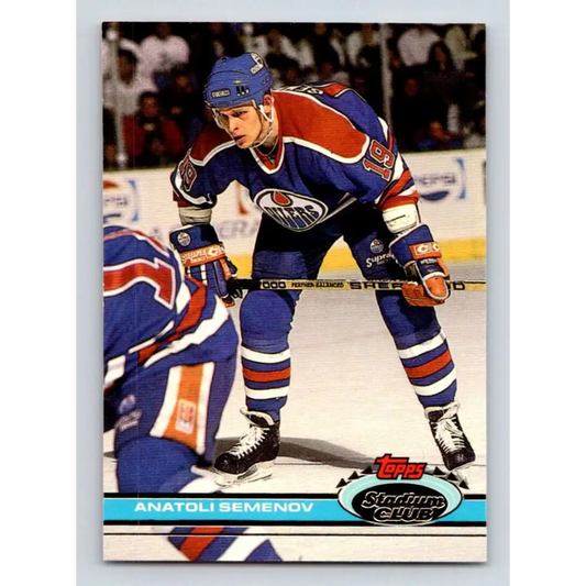 1991-92 Topps Stadium Club #366 Anatoli Semenov NM-MT Edmonton Oilers Hockey Card Image 1