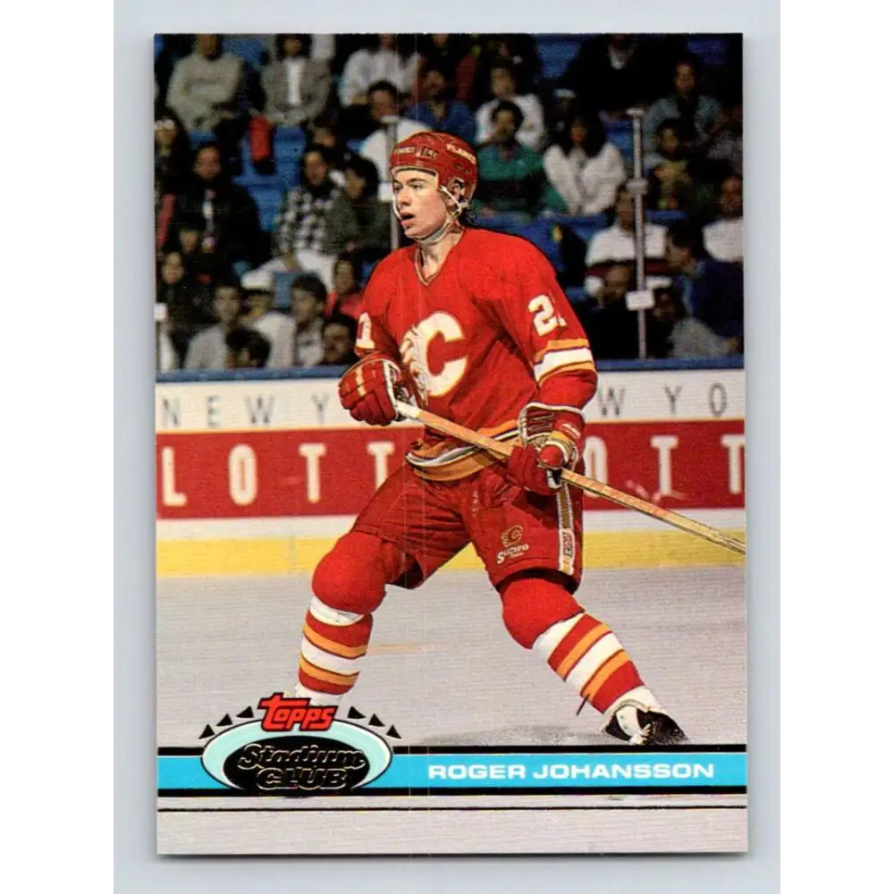 1991-92 Topps Stadium Club #375 Roger Johansson NM-MT Calgary Flames Hockey Card Image 1