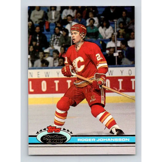 1991-92 Topps Stadium Club #375 Roger Johansson NM-MT Calgary Flames Hockey Card Image 1