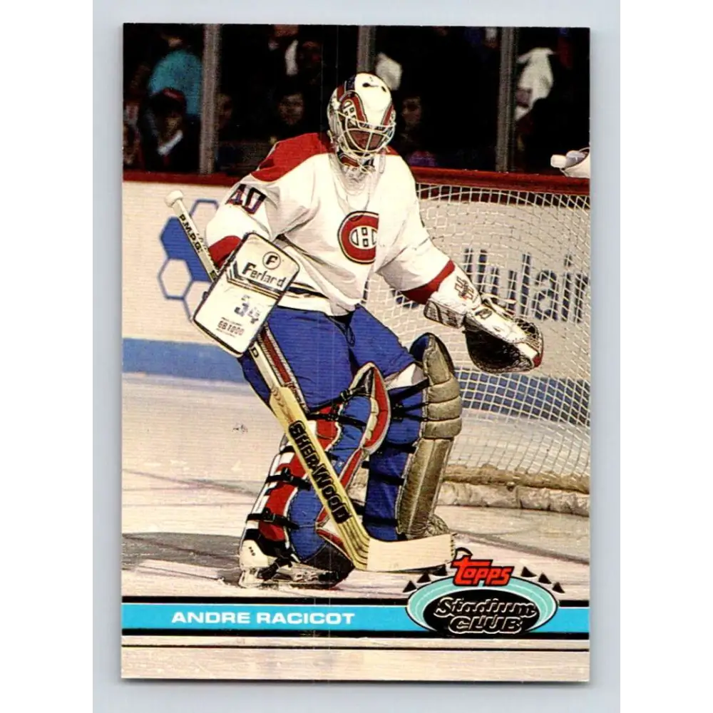 1991-92 Topps Stadium Club #377 Andre Racicot NM-MT RC Rookie Montreal Canadiens Hockey Card Image 1