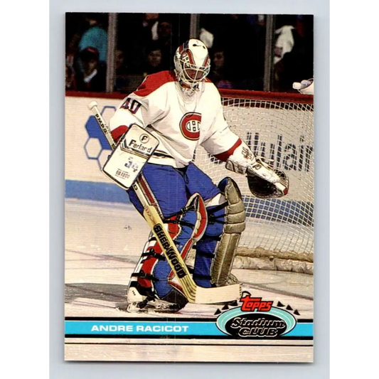 1991-92 Topps Stadium Club #377 Andre Racicot NM-MT RC Rookie Montreal Canadiens Hockey Card Image 1