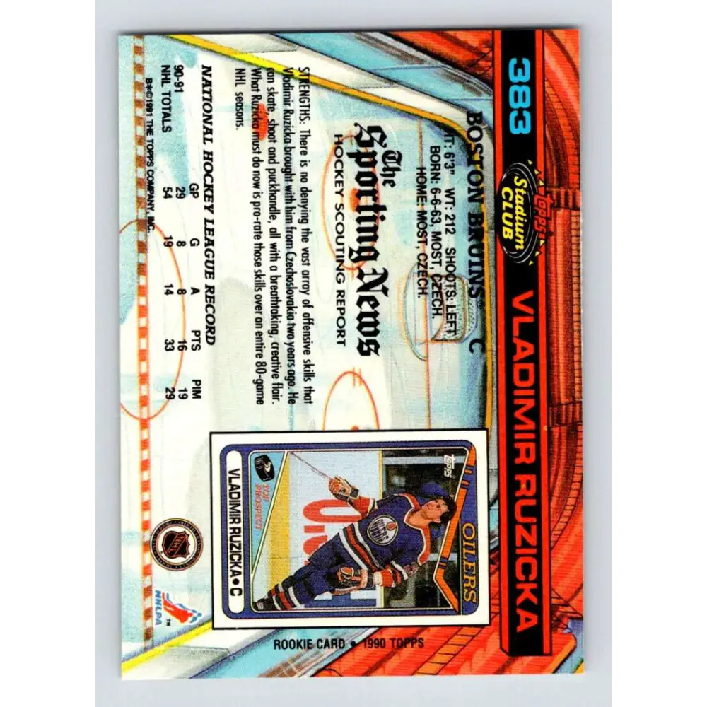 1991-92 Topps Stadium Club #383 Vladimir Ruzicka NM-MT Boston Bruins Hockey Card Image 2