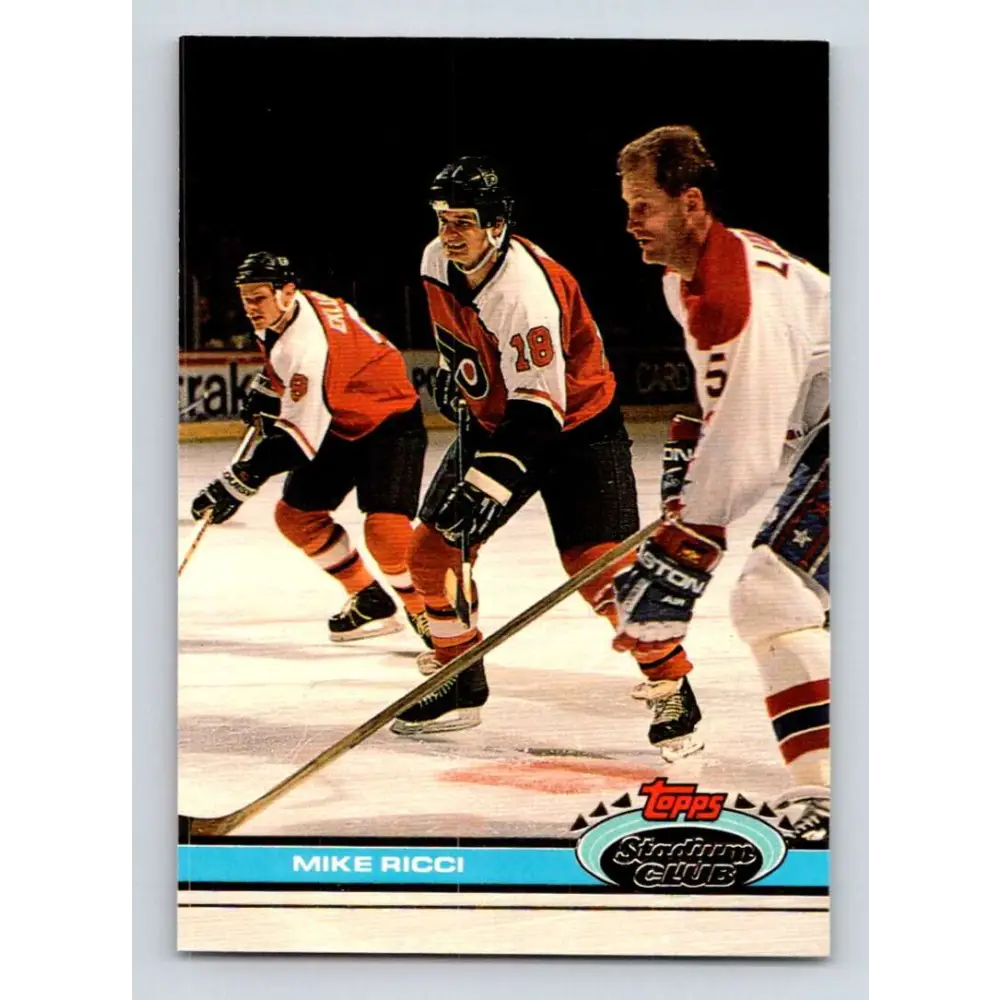 1991-92 Topps Stadium Club #386 Mike Ricci NM-MT Philadelphia Flyers Hockey Card Image 1
