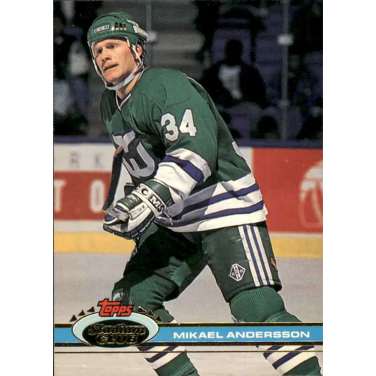 1991-92 Topps Stadium Club #39 Mikael Andersson NM-MT Hartford Whalers Hockey Card Image 1