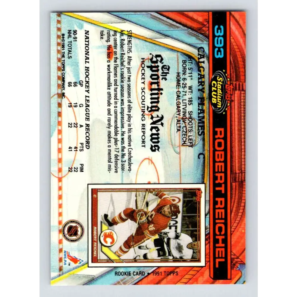 1991-92 Topps Stadium Club #393 Robert Reichel NM-MT Calgary Flames Hockey Card Image 2