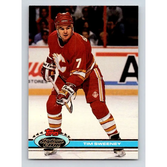 1991-92 Topps Stadium Club #394 Tim Sweeney NM-MT Calgary Flames Hockey Card Image 1