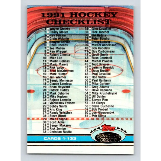 1991-92 Topps Stadium Club #398 Checklist 1-133 NM-MT Hockey Card Image 1