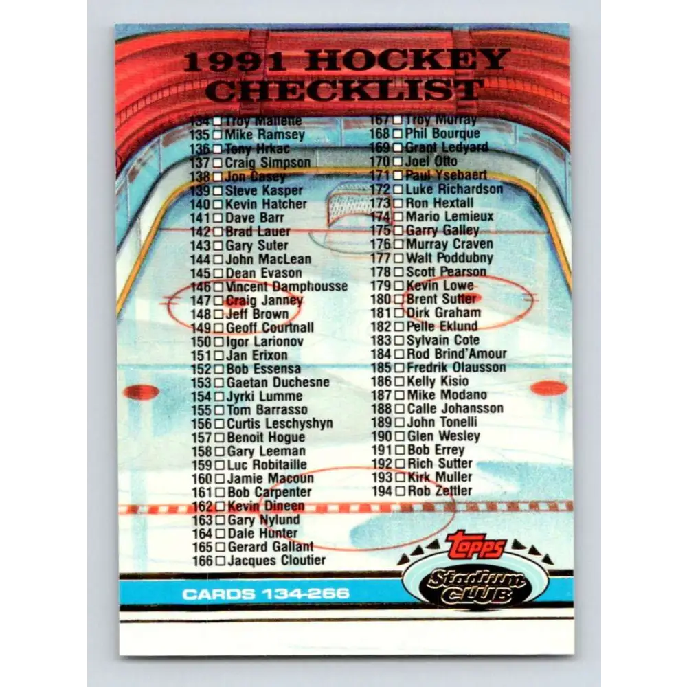 1991-92 Topps Stadium Club #399 Checklist 134-266 NM-MT Hockey Card Image 1