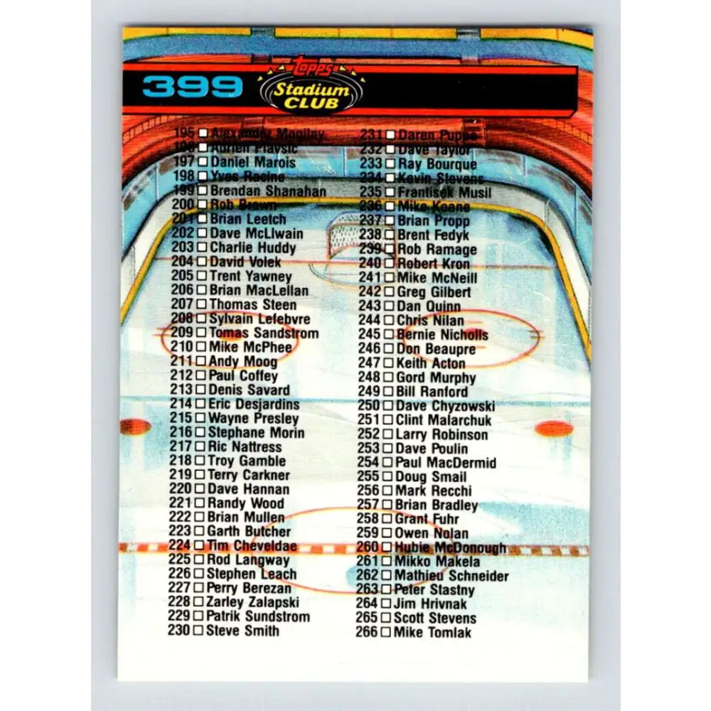 1991-92 Topps Stadium Club #399 Checklist 134-266 NM-MT Hockey Card Image 2