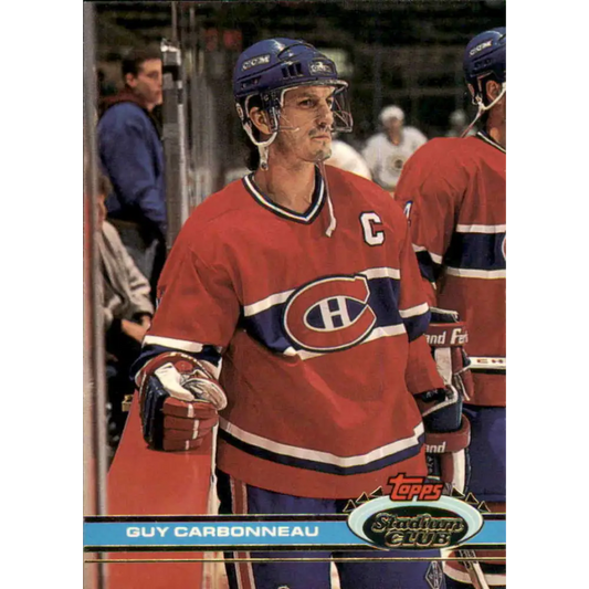 1991-92 Topps Stadium Club #41 Guy Carbonneau NM-MT Montreal Canadiens Hockey Card Image 1