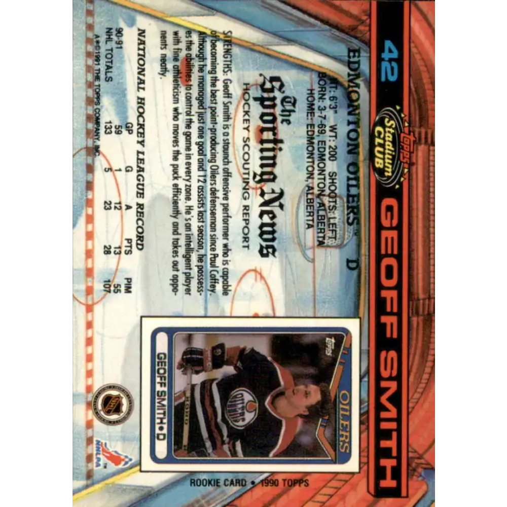 1991-92 Topps Stadium Club #42 Geoff Smith NM-MT Edmonton Oilers Hockey Card Image 2