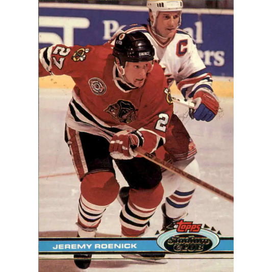 1991-92 Topps Stadium Club #46 Jeremy Roenick NM-MT Chicago Blackhawks Hockey Card Image 1