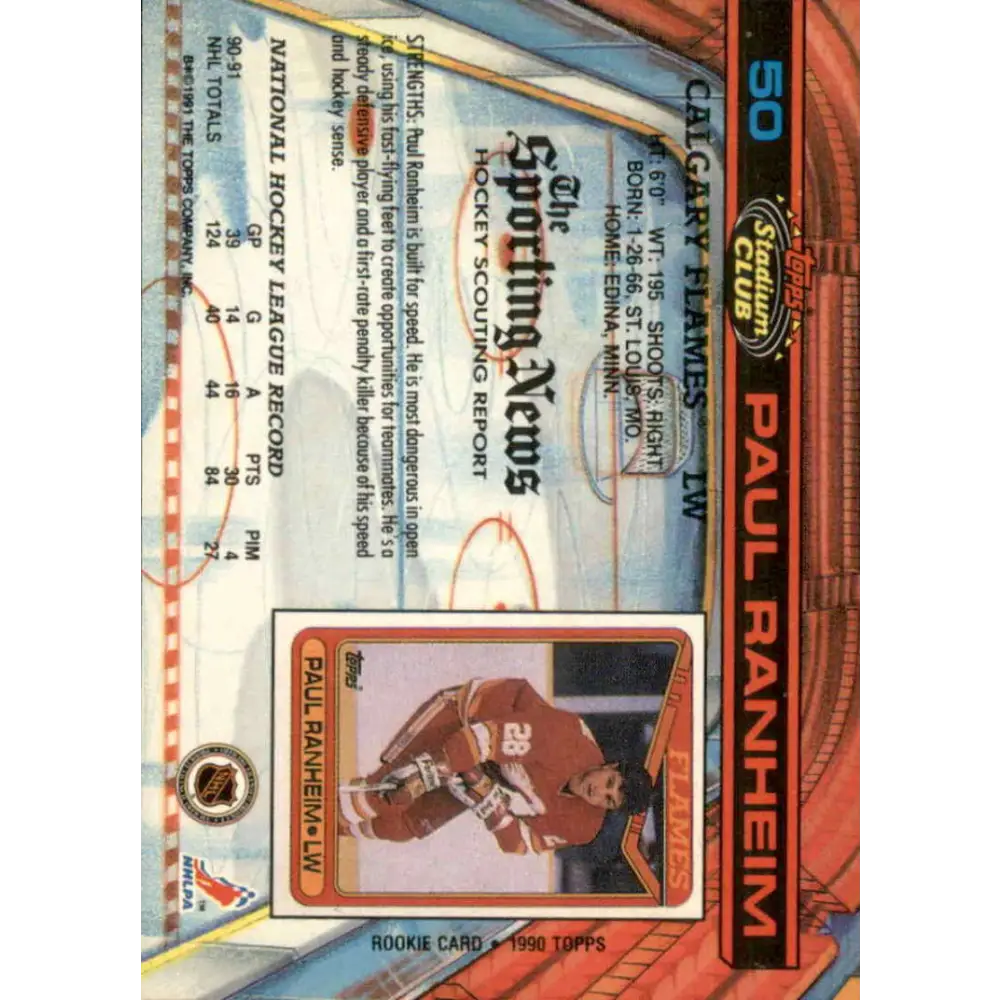 1991-92 Topps Stadium Club #50 Paul Ranheim NM-MT Calgary Flames Hockey Card Image 2