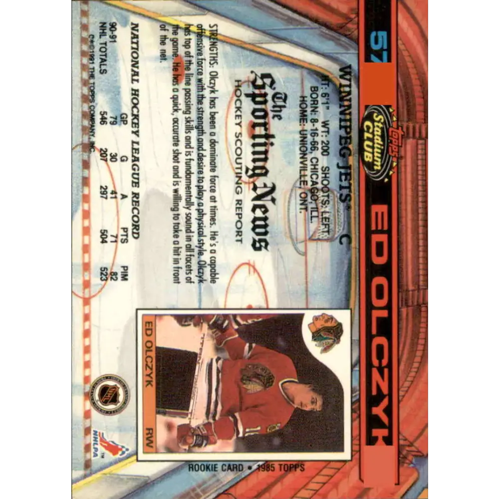 1991-92 Topps Stadium Club #57 Ed Olczyk NM-MT Winnipeg Jets Hockey Card Image 2