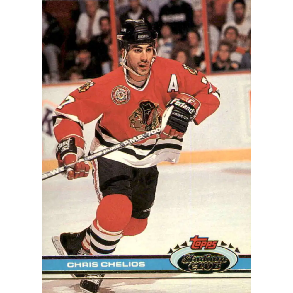 1991-92 Topps Stadium Club #6 Chris Chelios NM-MT Chicago Blackhawks Hockey Card Image 1