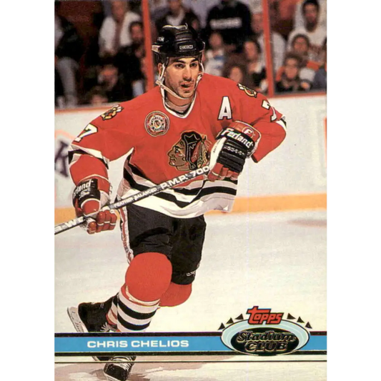 1991-92 Topps Stadium Club #6 Chris Chelios NM-MT Chicago Blackhawks Hockey Card Image 1