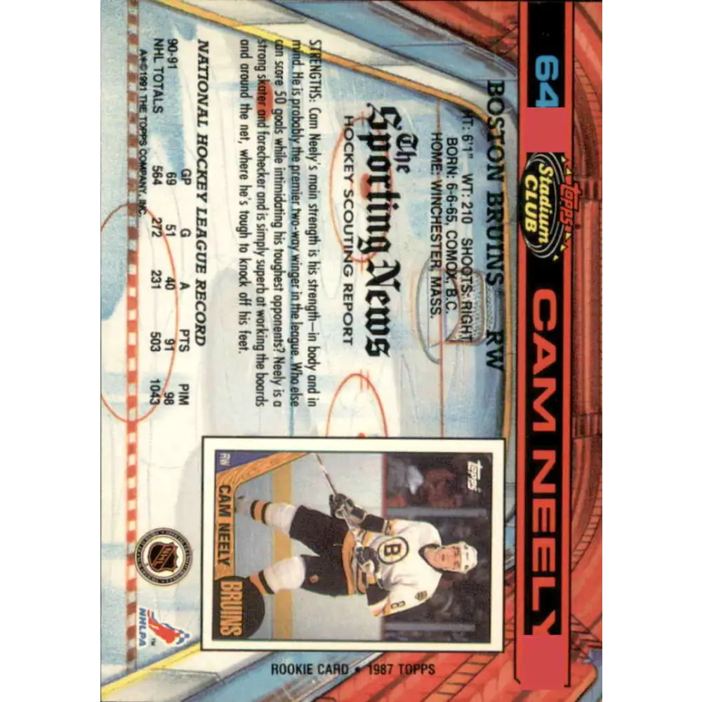 1991-92 Topps Stadium Club #64 Cam Neely NM-MT Boston Bruins Hockey Card Image 2