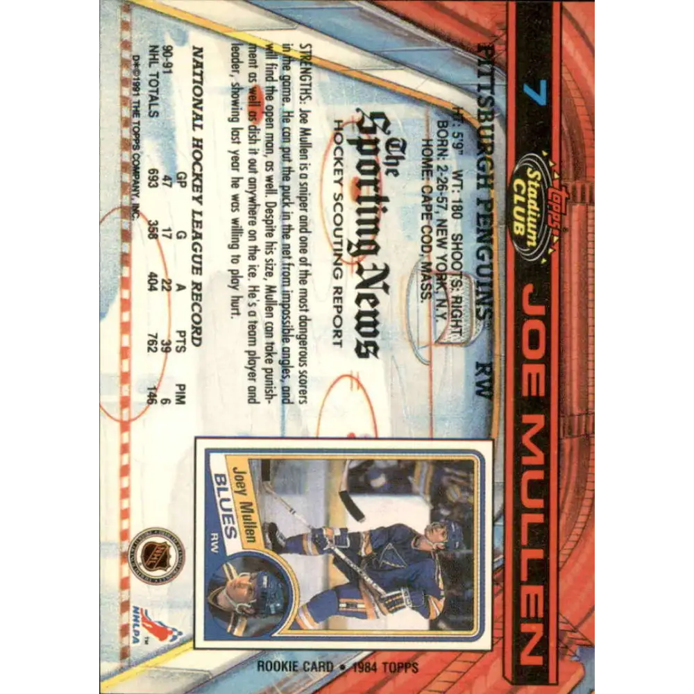 1991-92 Topps Stadium Club #7 Joe Mullen NM-MT Pittsburgh Penguins Hockey Card Image 2