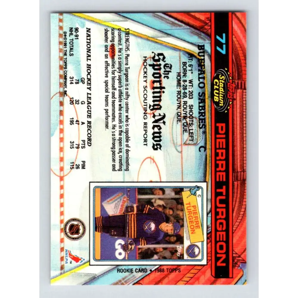 1991-92 Topps Stadium Club #77 Pierre Turgeon NM-MT New York Islanders Hockey Card Image 2