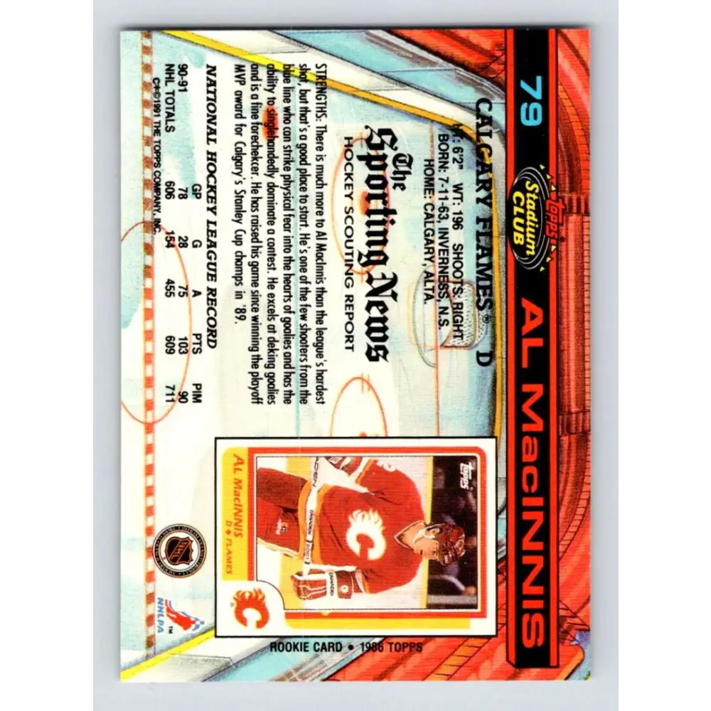 1991-92 Topps Stadium Club #79 Al MacInnis NM-MT Calgary Flames Hockey Card Image 2