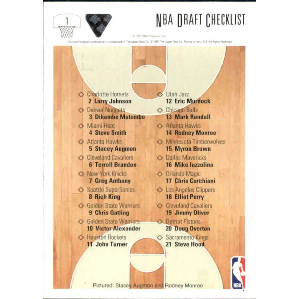 1991-92 Upper Deck #1 Stacey Augmon/Rodney Monroe CL NM-MT Atlanta Hawks Basketball Card Image 2