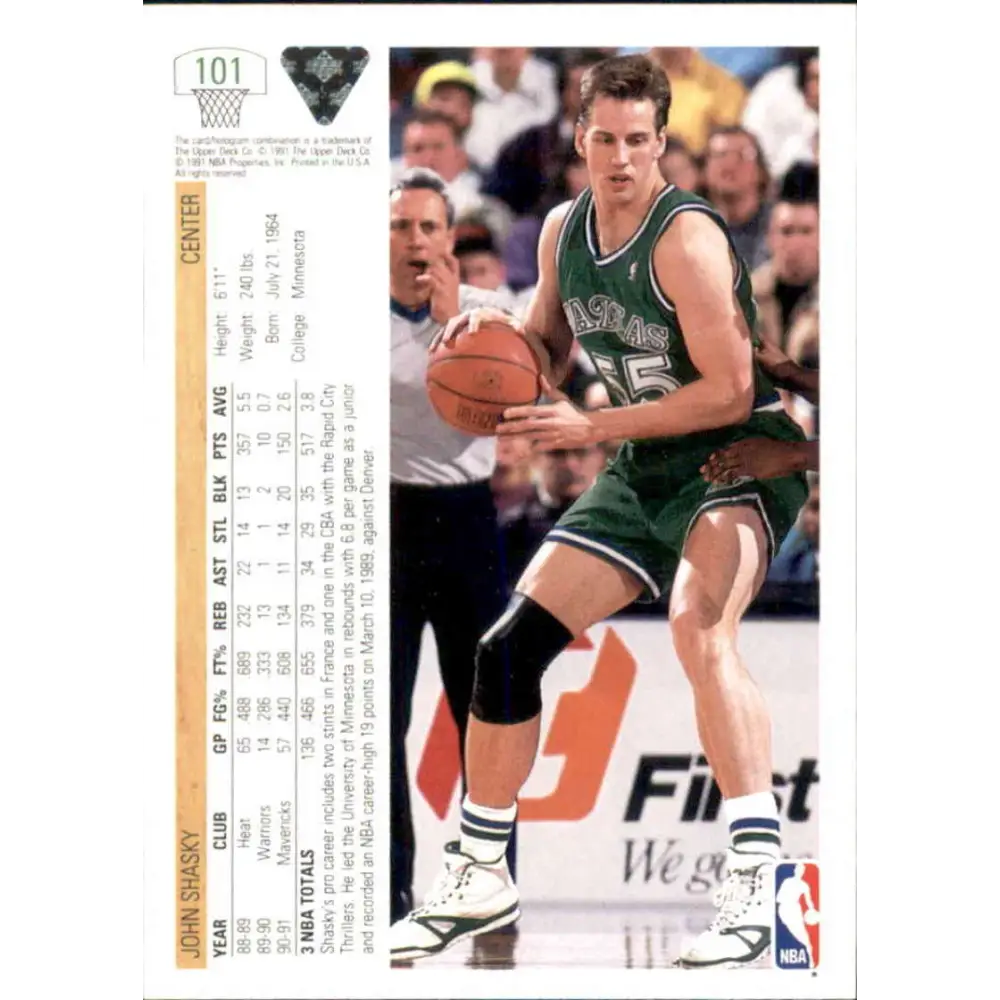 1991-92 Upper Deck #101 John Shasky NM-MT Dallas Mavericks Basketball Card Image 2