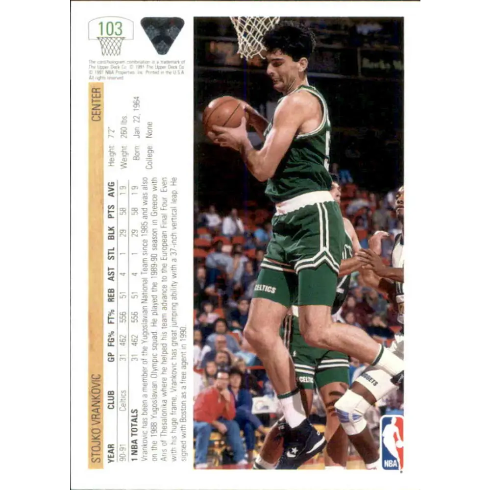 1991-92 Upper Deck #103 Stojko Vrankovic NM-MT Boston Celtics Basketball Card Image 2