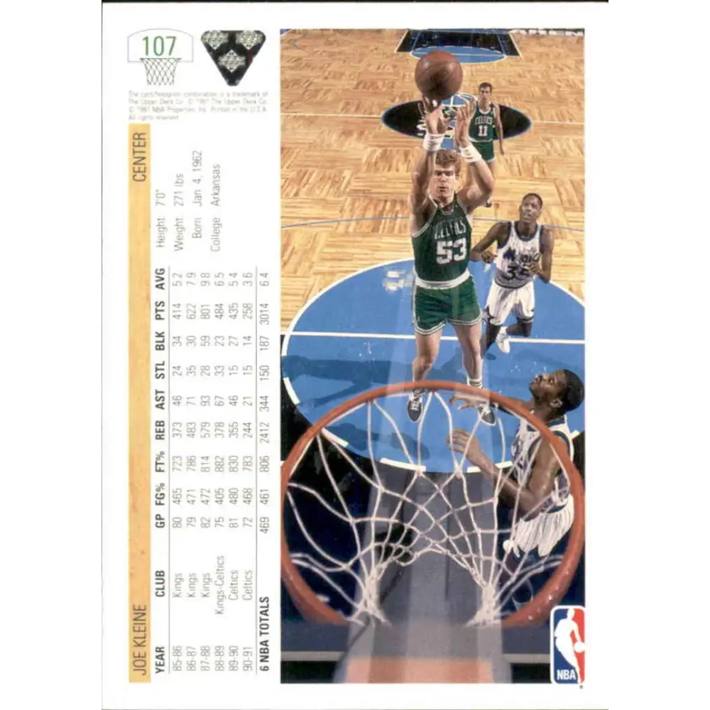1991-92 Upper Deck #107 Joe Kleine NM-MT Boston Celtics Basketball Card Image 2