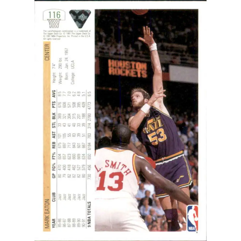 1991-92 Upper Deck #116 Mark Eaton NM-MT Utah Jazz Basketball Card Image 2