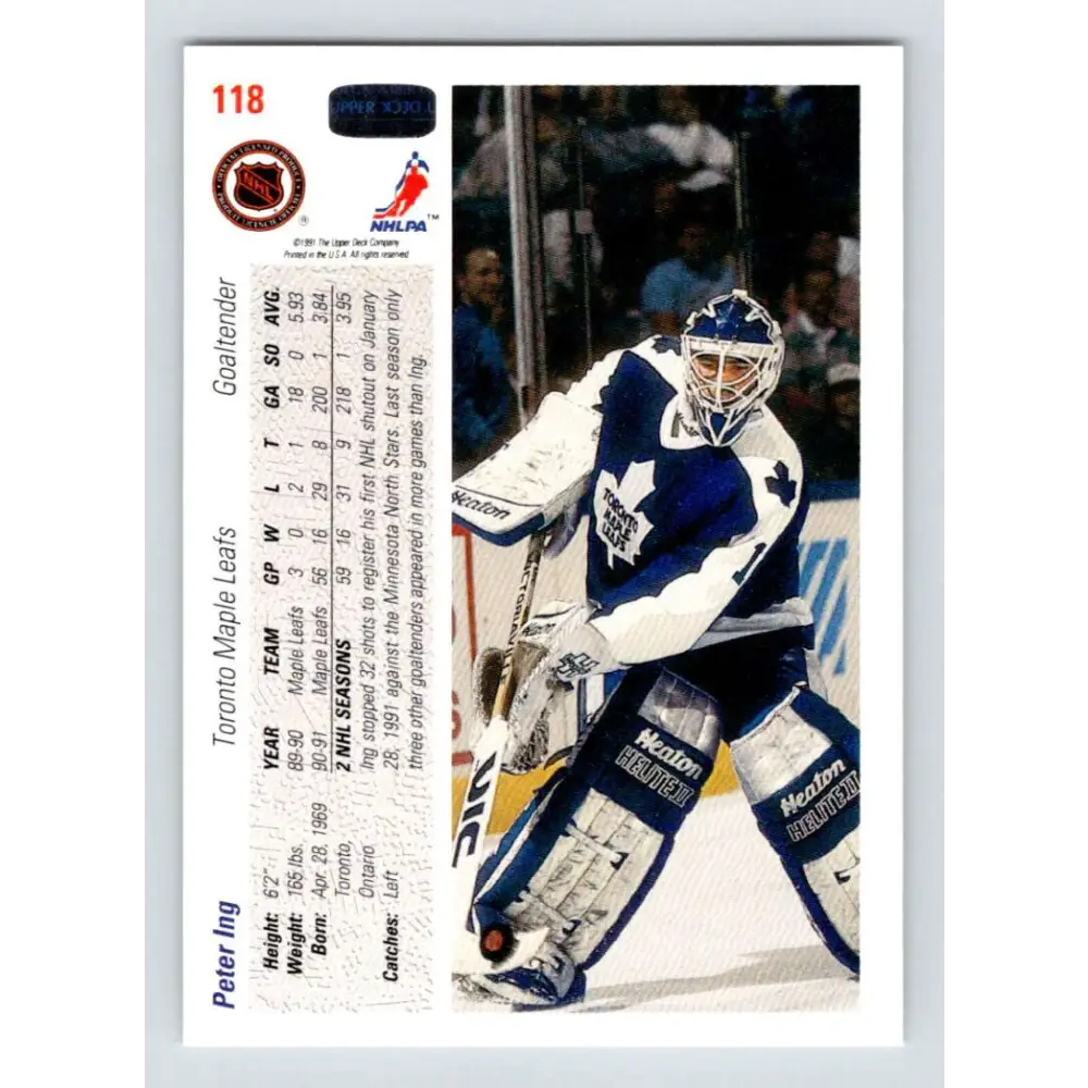 1991-92 Upper Deck #118 Peter Ing NM-MT Hockey Card Image 2