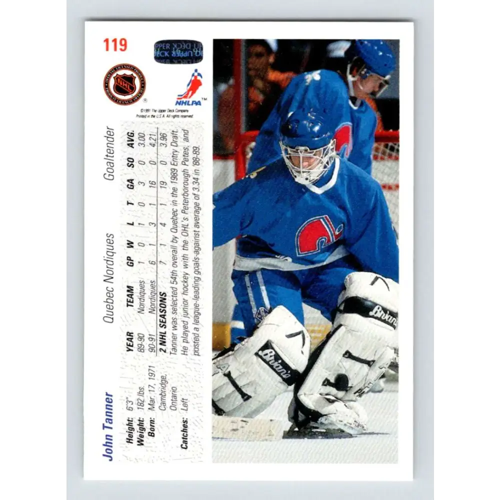 1991-92 Upper Deck #119 John Tanner NM-MT Hockey Card Image 2