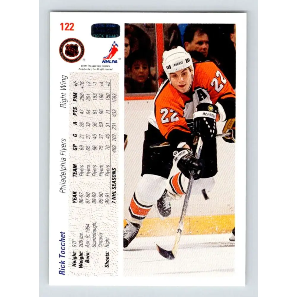 1991-92 Upper Deck #122 Rick Tocchet NM-MT Hockey Card Image 2