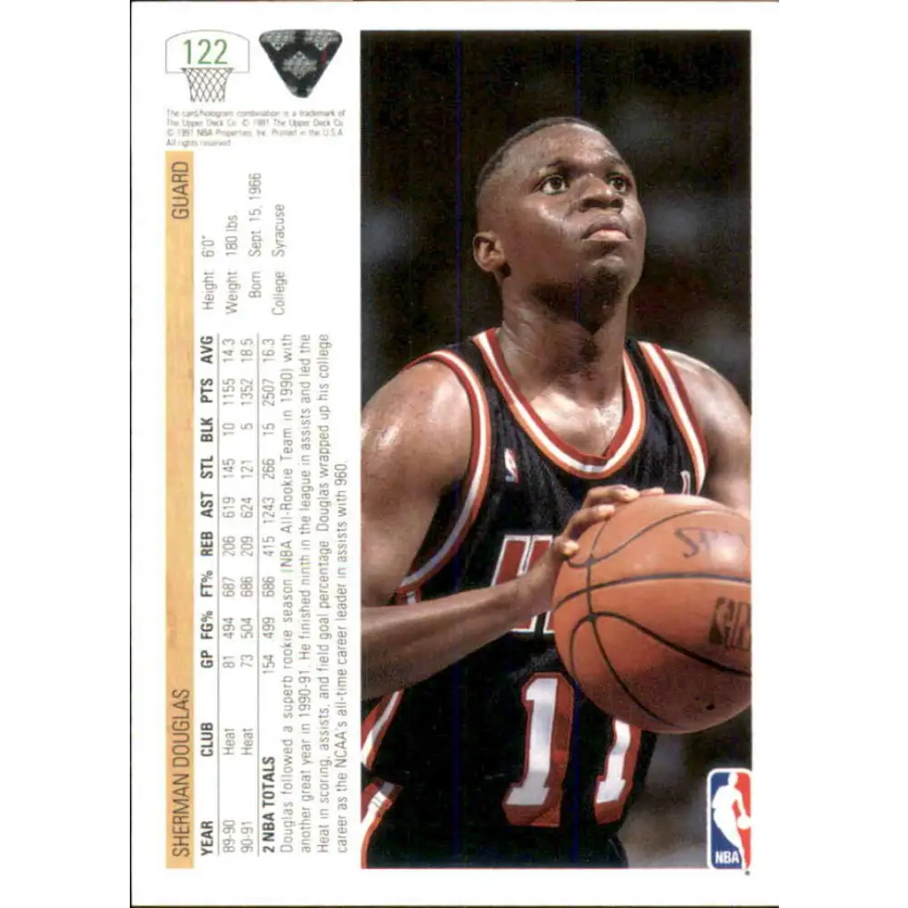 1991-92 Upper Deck #122 Sherman Douglas NM-MT Miami Heat Basketball Card Image 2