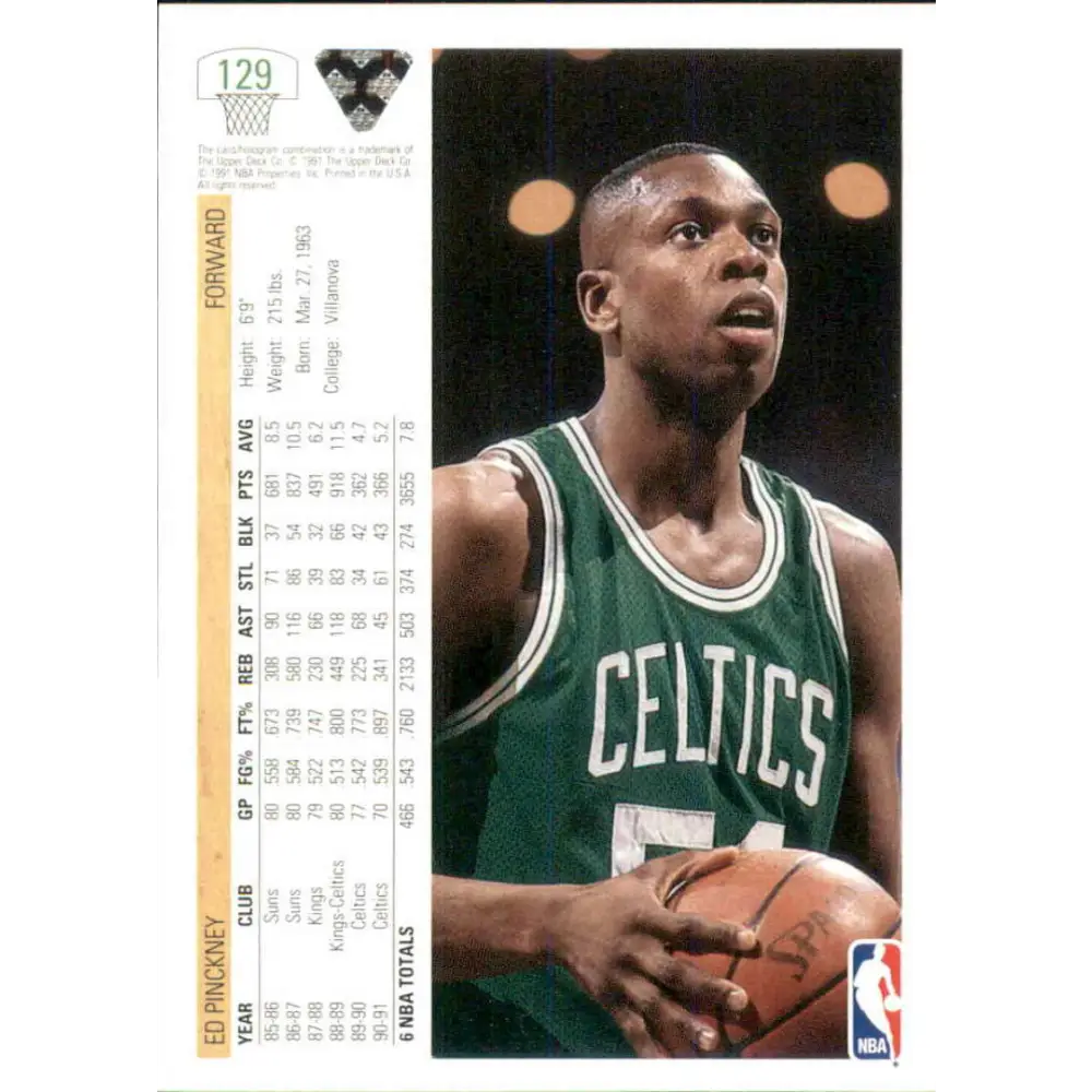 1991-92 Upper Deck #129 Ed Pinckney NM-MT Boston Celtics Basketball Card Image 2