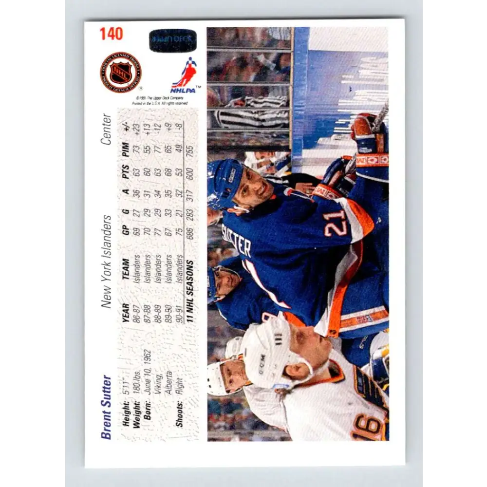 1991-92 Upper Deck #140 Brent Sutter NM-MT Hockey Card Image 2