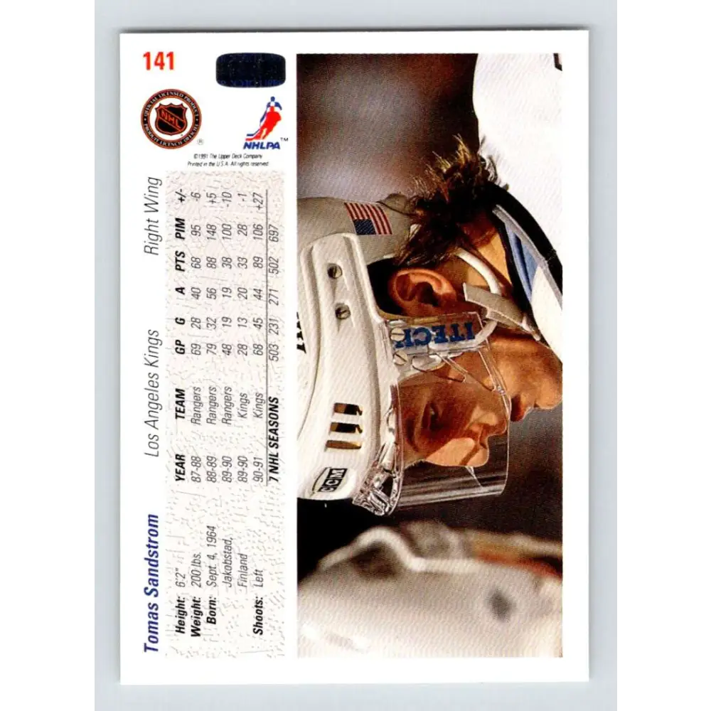 1991-92 Upper Deck #141 Tomas Sandstrom NM-MT Los Angeles Kings Hockey Card Image 2