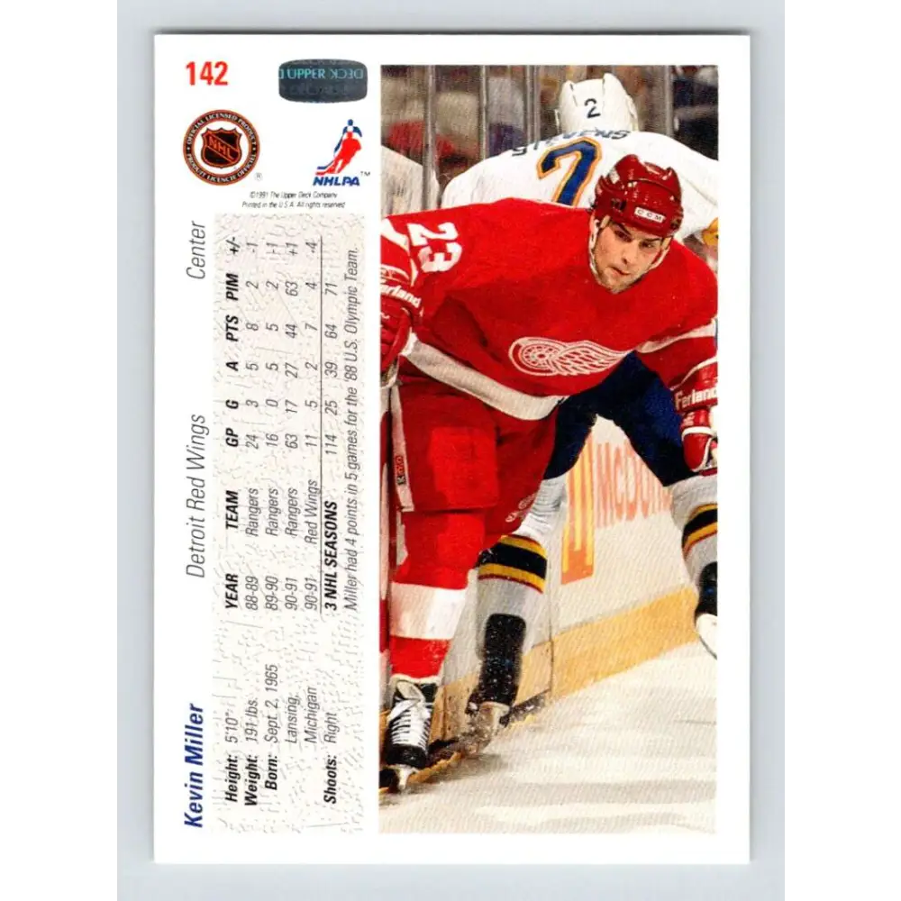 1991-92 Upper Deck #142 Kevin Miller NM-MT Detroit Red Wings Hockey Card Image 2