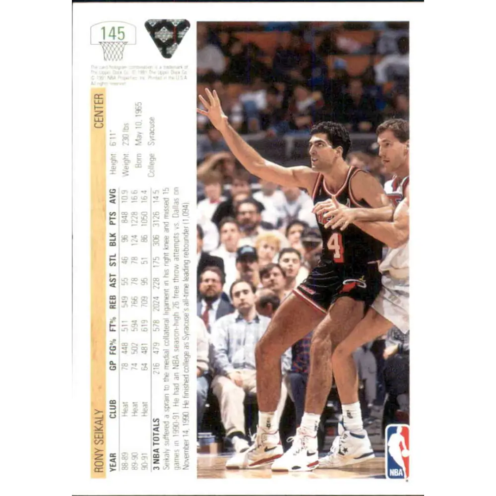 1991-92 Upper Deck #145 Rony Seikaly NM-MT Miami Heat Basketball Card Image 2