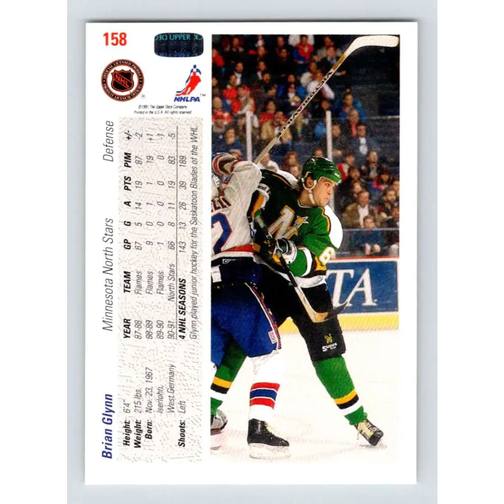 1991-92 Upper Deck #158 Brian Glynn NM-MT Hockey Card Image 2