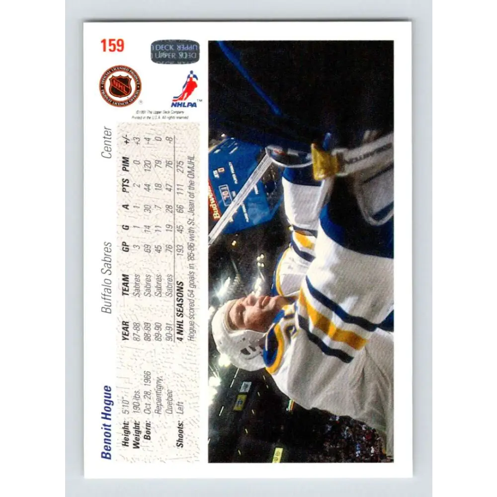 1991-92 Upper Deck #159 Benoit Hogue UER NM-MT Hockey Card Image 2