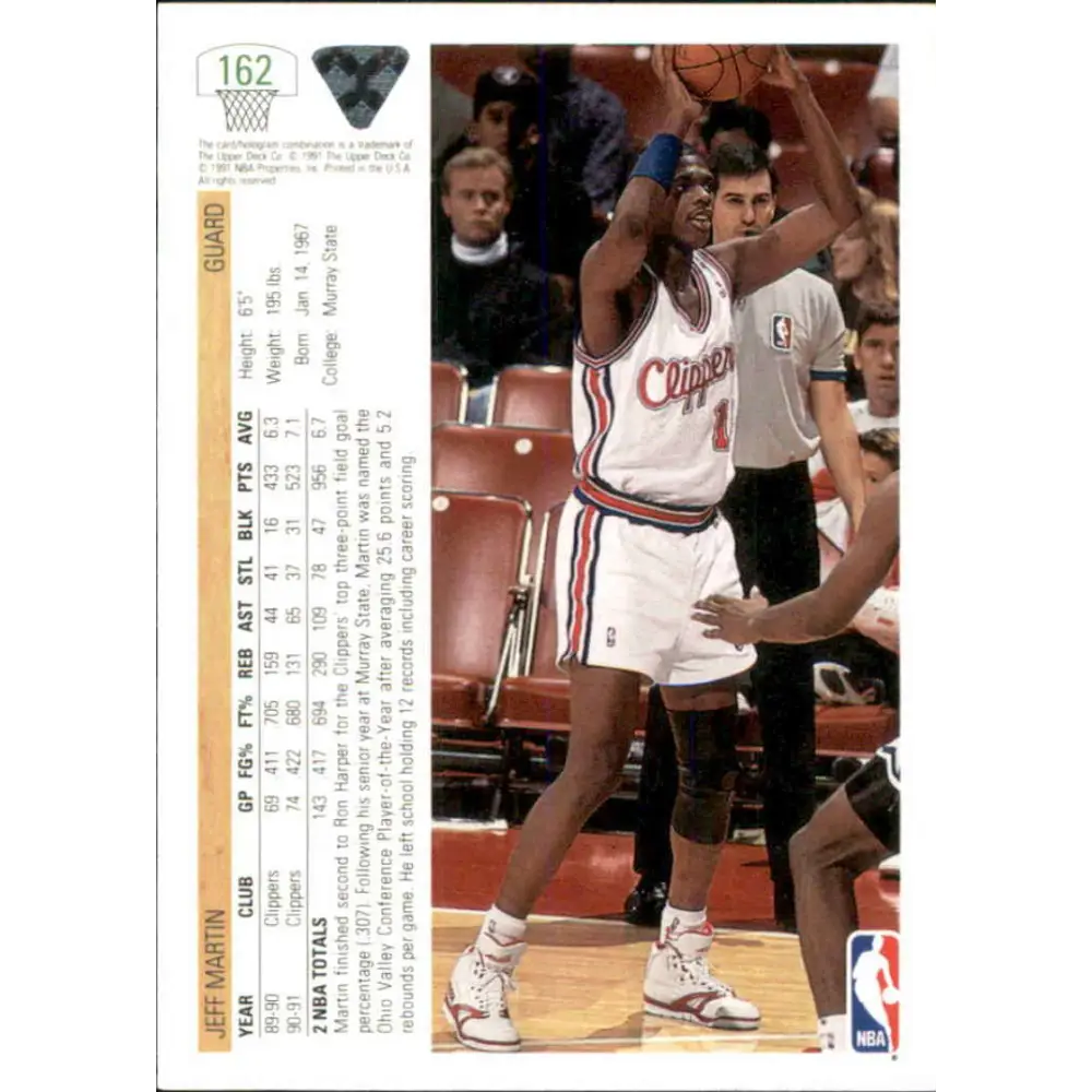 1991-92 Upper Deck #162 Jeff Martin NM-MT Los Angeles Clippers Basketball Card Image 2