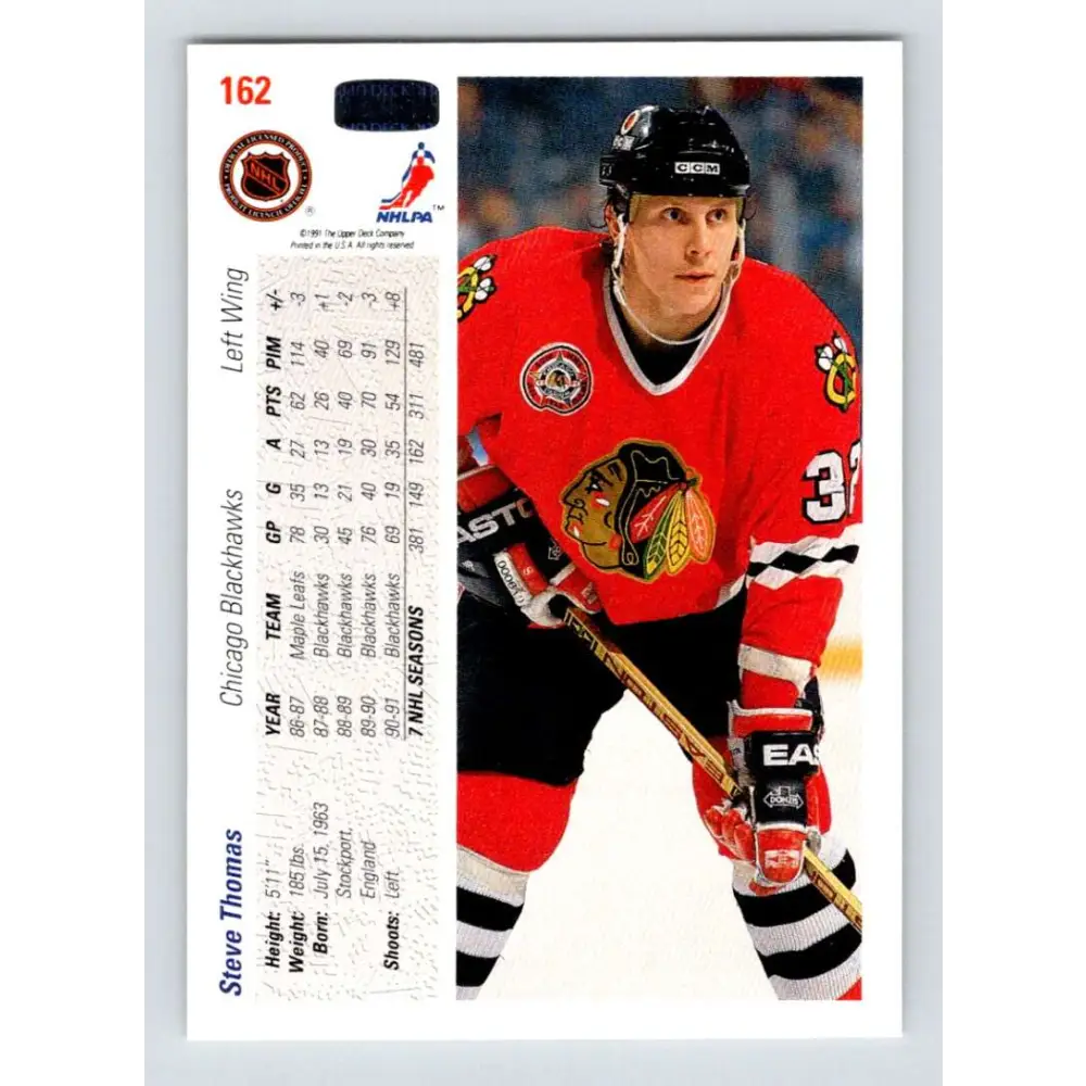 1991-92 Upper Deck #162 Steve Thomas NM-MT Hockey Card Image 2