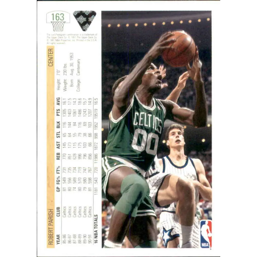 1991-92 Upper Deck #163 Robert Parish NM-MT Boston Celtics Basketball Card Image 2