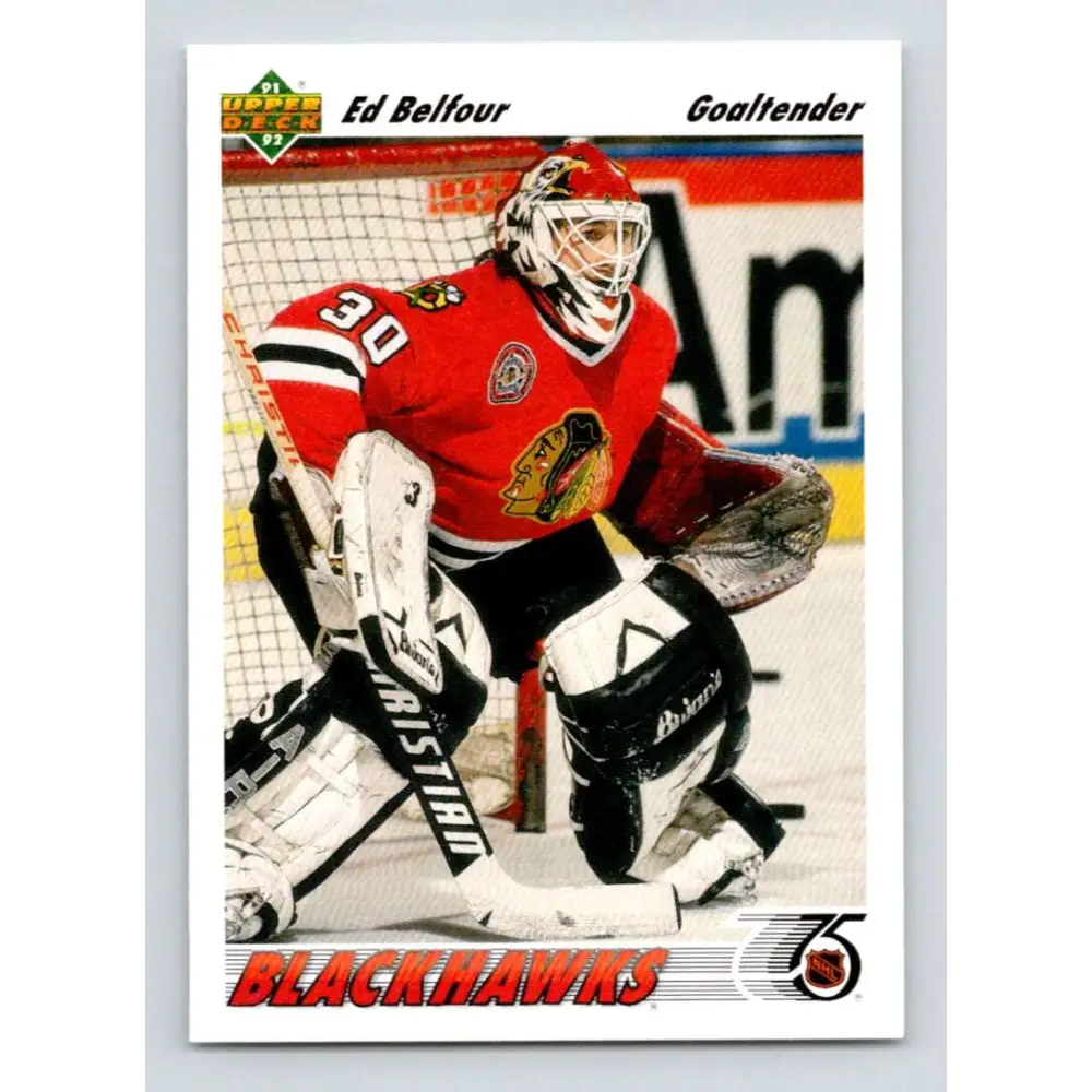 1991-92 Upper Deck #164 Ed Belfour NM-MT Chicago Blackhawks Hockey Card Image 1