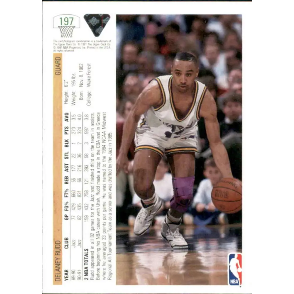 1991-92 Upper Deck #197 Delaney Rudd NM-MT Utah Jazz Basketball Card Image 2