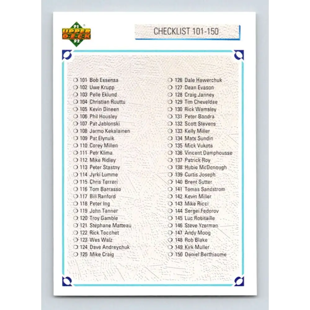 1991-92 Upper Deck #200 Checklist 101-200 NM-MT Hockey Card Image 1
