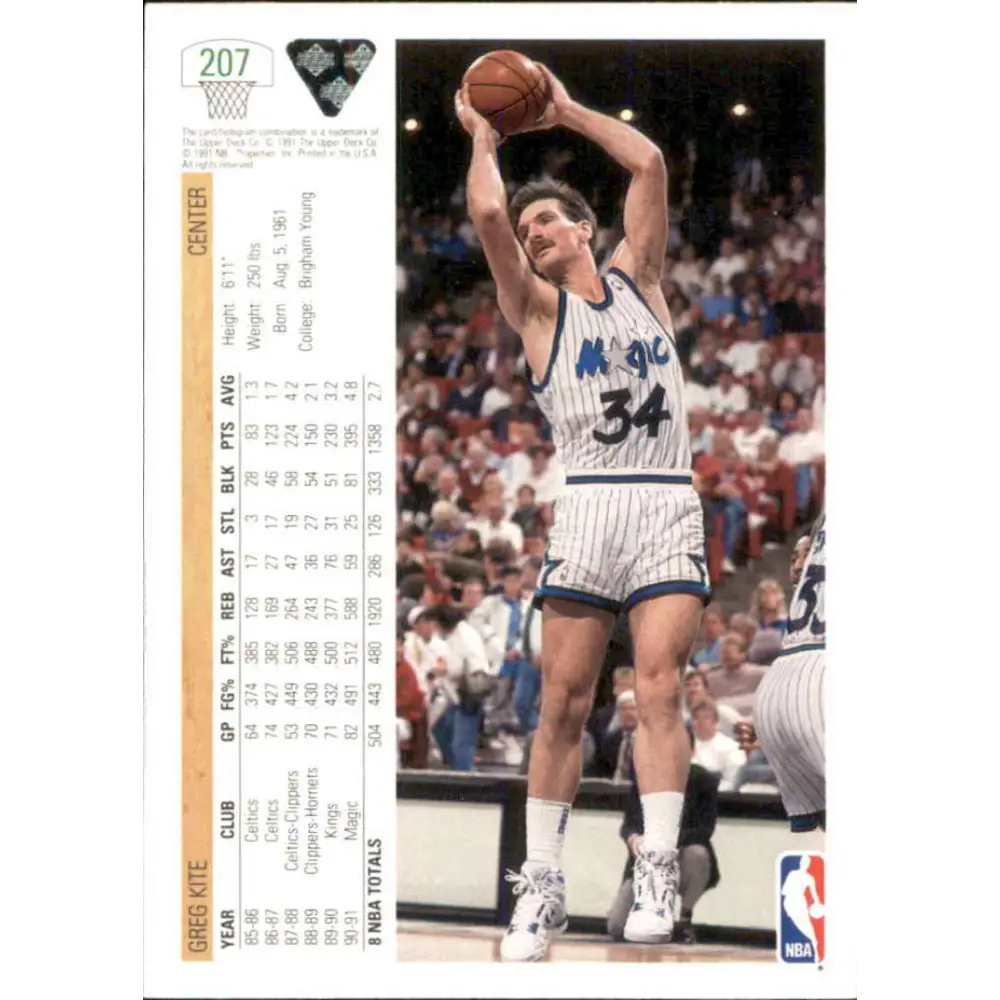 1991-92 Upper Deck #207 Greg Kite NM-MT Orlando Magic Basketball Card Image 2