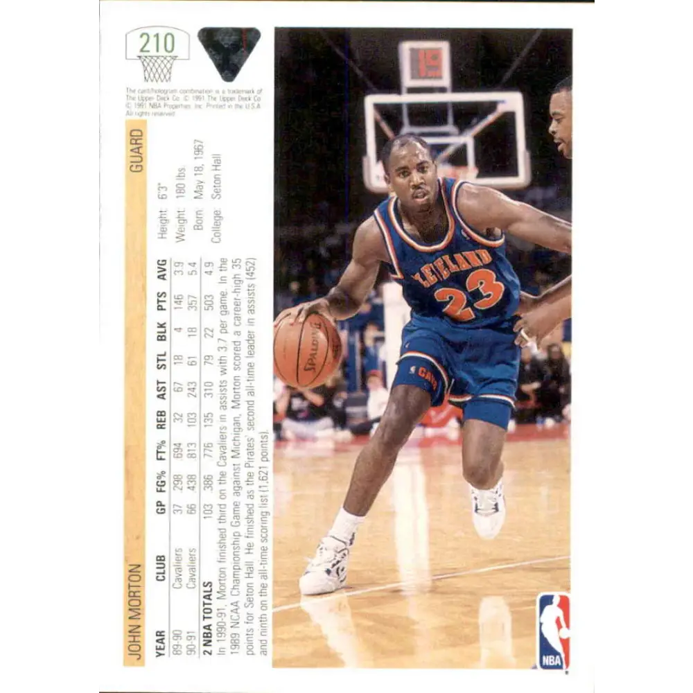 1991-92 Upper Deck #210 John Morton NM-MT Cleveland Cavaliers Basketball Card Image 2