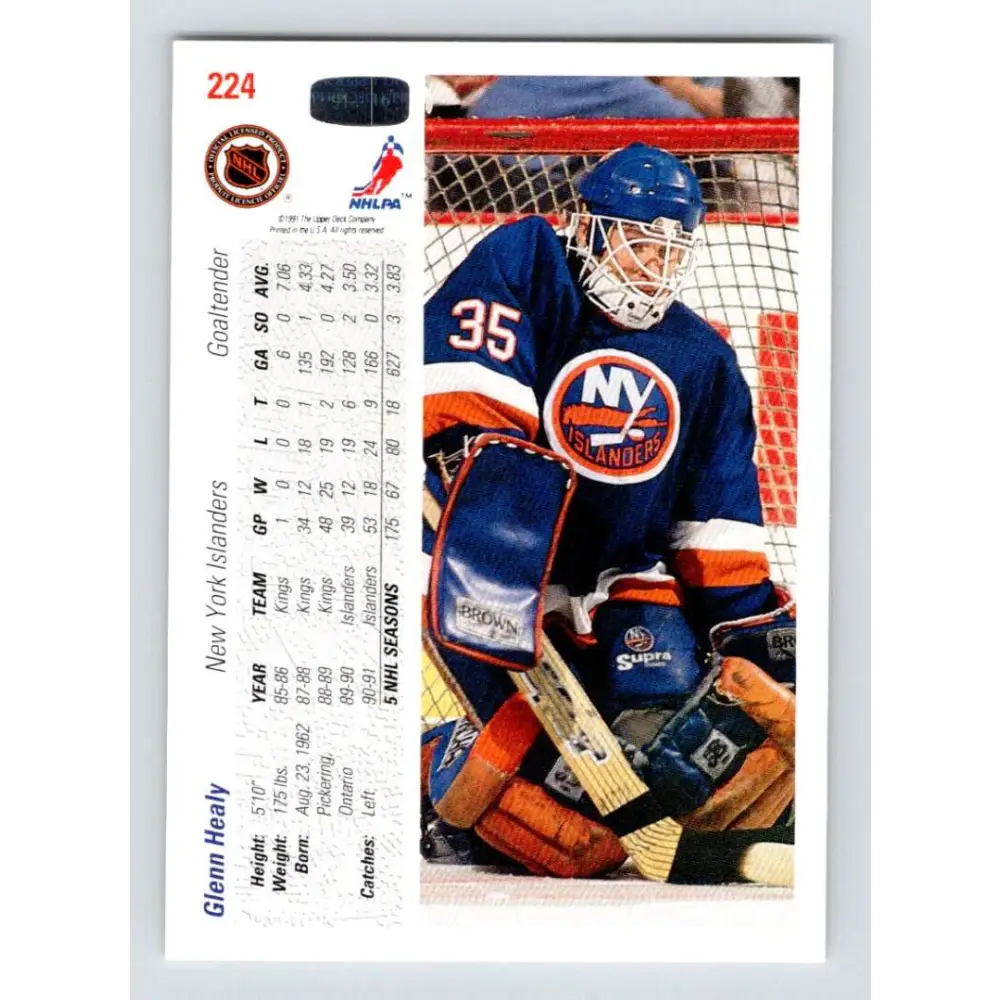 1991-92 Upper Deck #224 Glenn Healy NM-MT New York Islanders Hockey Card Image 2